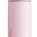 Insulated Water Bottle with Straw - Encool Stainless Steel Water Bottle with Push Button Lid, Leak-Proof & BPA-Free, Keeps Cold for 24 Hours for Sports, Travel, Gym (18 oz, Lily-Red)