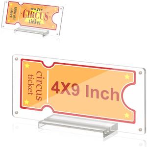 Acrylic Ticket Stub Holder with Base 4x9 Inch Clear Ticket Stub Display Ticket Stub Organizer Double-Sided Ticket Protector Paper Currency Holder for Display and Protect Movie Concert Show Play Ticket