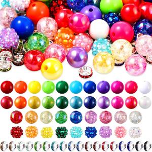 303 Pcs Beads for Pens Including 153 Focal Rainbow Acrylic Beads and 150 Spacers for Beaded Pens, 12mm, 14mm, 8mm Rhinestone for Bracelet Jewelry Making Necklace DIY Craft