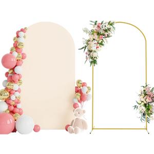 Wokceer 7.2 FT Wedding Arch Backdrop Stand and Arch Cover Metal Arch Stand with Arch Stand Cover for Birthday Party Wedding Ceremony Bridal Baby Shower Event Decor (Beige)