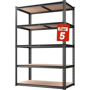 5-tier adjustable storage shelves heavy duty metal shelving unit for garage, warehouse, basement - 35.8"w x 16.5"d x 72"h no bolt easy assembly industrial shelves with tool-free height adjustment
