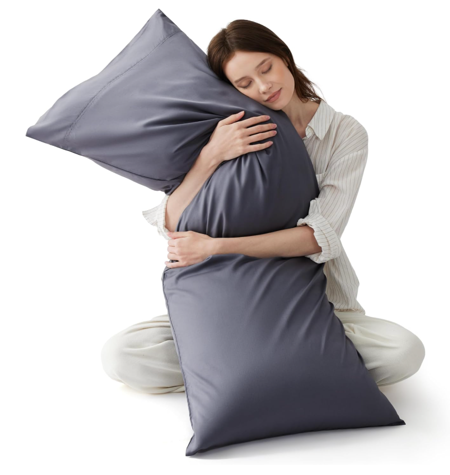 Bedsure Body Pillow Cover, Cooling Body Pillow Pillowcase for Hot Sleepers, Rayon Derived from Bamboo Grey Pillowcase, PureWoven Silky Soft Long Pillow Case Cover with Envelope Closure, 20x54 Inches