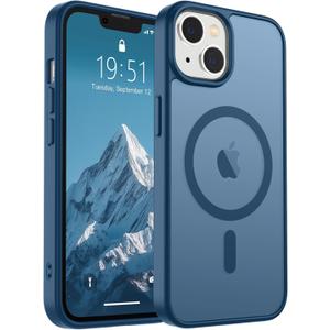 SUPFINE Magnetic for iPhone 14 Case & iPhone 13 Case (Compatible with MagSafe) (Military Grade Drop Protection) Slim Translucent Matte Shockproof Phone Cover,Deep Blue