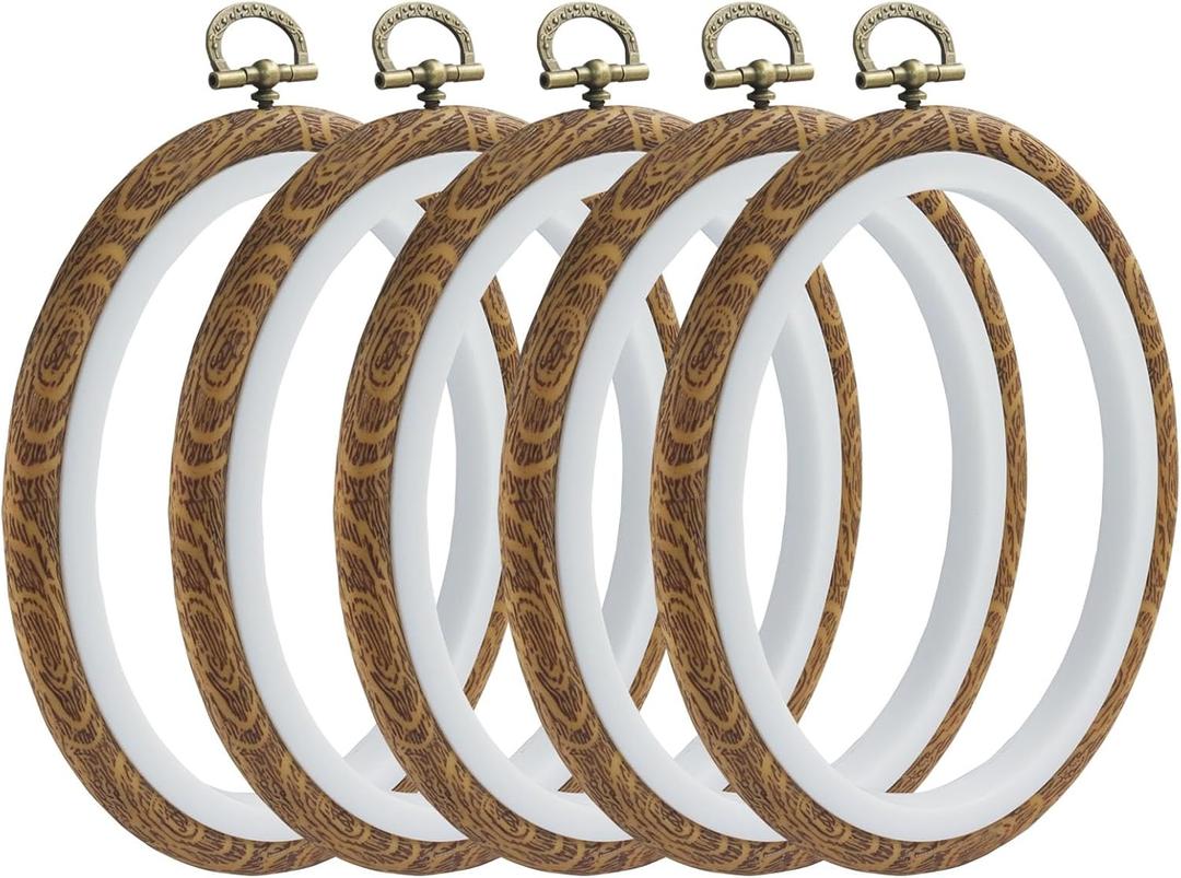 Marvexi 5Pcs Oval Embroidery Hoops 4.3"x5.3" Decorative Cross Stitch Hoops, Vintage Cute Faux Wood Embroidery Hoop for Christmas Ornaments and Art Craft Sewing
