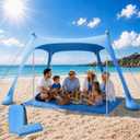 Beach Tent Sun Shelter, UPF50+ Beach Canopy with Beach Mat, 10x10FT Beach Shade, Sun Canopy with Carry Bag, Windproof Rope, for Camping Trips, Fishing, Backyard Fun Picnics, Sky Blue