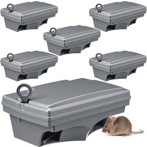 6 Pack Rat Bait Stations with Key Reusable Mouse Stations Mice Blocks Heavy Duty Boxes for Outdoor Rodents Mice Blocks, Bait Not Included (Classic,Gray)