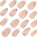 5 x White French Tip Press on Nails Almond Fake Nails Medium False Nails with Gold Glitter Design Glue on Nails Ombre Full Cover Stick on Nails Glossy Acrylic Nails for Women Fall Manicure 24Pcs