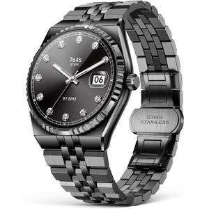 Luxury Smart Watch with Bluetooth Calls, Heart Rate/Blood Pressure/Blood Oxygen/Sleep Monitor, 1.32" AMOLED Display, 160+ Sports Modes, IP68 Waterproof, Compatible with iOS Android for Men Women Black
