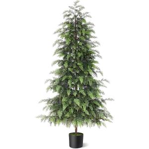 Christmas Tree,5FT Artificial Cedar Trees Topiary for Front Porch Decor,Fake Pine Shrubs Potted Plants Faux Bushes Cypress UV Resistant for Outdoor Indoor Door Offices Farmhouse Home Decor