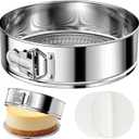 10 Inch 304 Stainless Steel Springform Pan with Removable Bottom, Nonstick Round Spring Form Cheesecake Pan with 30 Pcs Parchment Paper Liners