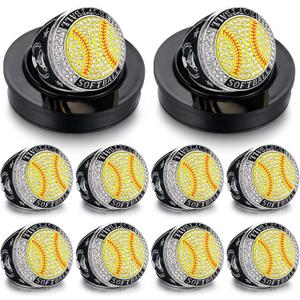 Highergo 10pcs Football Soccer Volleyball Baseball MVP Golf Championship Trophy Ring with Display Chain Stand Softball Basketball Cheerleading Bowling Track Field for Award Gift (Silver)