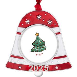 GUOER 2025 Christmas Tree Ornament Picture Frame Holiday Keepsake Gift Home Decor Christmas Decorations Xmas Gifts Pendant with 2 Photo Frame Insert (2025 Bell)