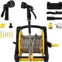 Retractable Garden Hose Reel, Heavy Duty Stainless Steel Water Hose,Male to Female Fittings, Easy to Use and Store, Strong and Sturdy, Suitable for Yard and Lawn (50FT)