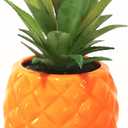 Porcelain Orange Pineapple Ananas Faux Green Plant Potted Artificial Succulent 7.8" Home Office Bathroom Tabletop Kitchen Shelf Decoration
