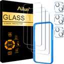 Ailun 3 Pack Screen Protector for iPhone 15 Plus [6.7 inch] + 3 Pack Camera Lens Protector with Installation Frame,Case Friendly Tempered Glass Film,[9H Hardness] - HD