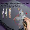 Folding Lock Back Utility Knives, Heavy Duty Folding Box Cutter, Pocket Carpet Cutter Knife Handmade With Clip (Black)