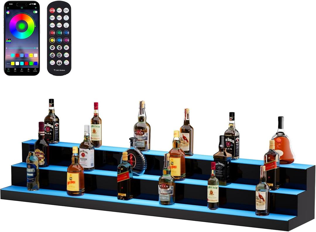 LED Lighted Liquor Display Shelf 3 Tiers 60 Inches Supports USB