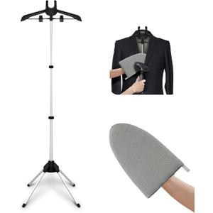 Garment Steamer Hanger Stand & Ironing Glove for Clothes, Adjustable Steamer Stand for Clothes Hanger & Mini Grey Ironing Board Portable Handheld Steamer Ironing Accessories for Clothes