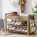 Homaxy 2-Tier Shoe Rack Bench, 28.2 in, Walnut and Light Brown