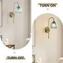 KCO Lighting Brushed Gold Wall Sconce Light Set of 2 Vintage Green Glass Wall Sconce Modern Globe Bathroom Vanity Light Fixture for Stair Corner Hallway