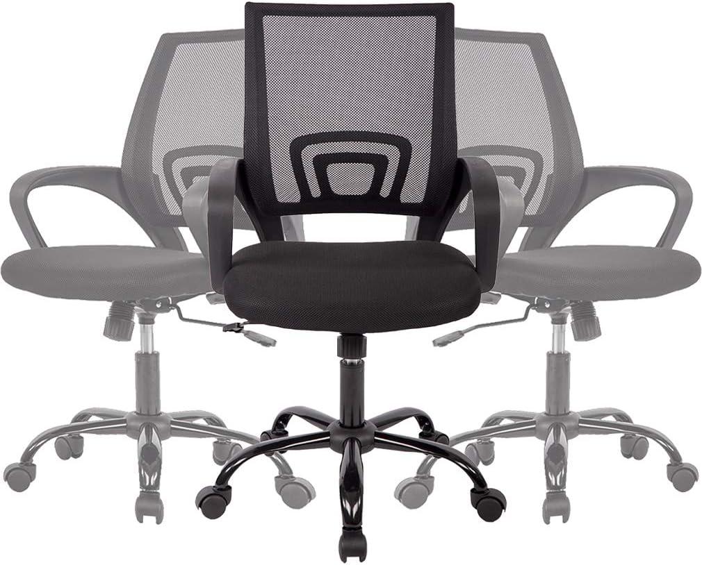 BestOffice Office Chair Desk Chair Mesh Computer Chair Back Support Modern Executive Adjustable Arms Rolling Swivel Chair for Women, Men(3 Pack) (Black)