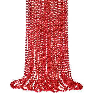 SHAOQINLIN 12 PCS Red Mardi Gras Beads, Red Beads Necklaces Christmas Necklace, 33" Metallic Party Bead Necklace for Valentine's Christmas Parade Throws Wedding Birthday Party Favors