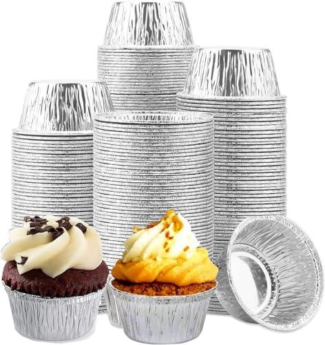300 Pack Aluminum Foil Ramekin, Disposable Ramekins 4 Oz Aluminum Cupcake Size Perfect Baking Cups Aluminum Ramekins for Souffle & Creme Brulee Baking, Appetizer
