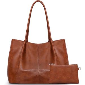 Large Tote Bag for Women Work Vegan Leather 16L Ladies Handbags Womens Big Purses Shoulder for Travel (C1-brown)