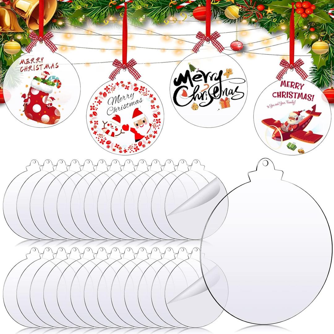 Namalu 36 Pcs Clear Acrylic Christmas Ornaments Round Acrylic Blanks Discs Ornament Vinyl DIY Round Blanks Hanging Transparent Circle Discs Crafts Xmas Tree Bauble Party Decoration, 5 Inch