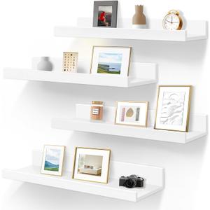 LaVie Home 23.6-Inch White Floating Shelves for Wall Storage Set of 4 - Modern Minimalist Picture Ledge Shelf Wall Decor for Kitchen, Bedroom, Bathroom, and Living Room