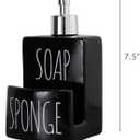 Ceramic Soap Dispenser with Sponge Holder - 2-in-1 Countertop Soap Pump Dispenser for Sink, Useful Kitchen Gadget - Black