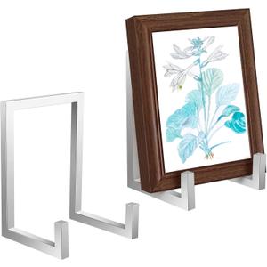 Sweetude 2 Pcs Large Plate Stands for Display Metal Frame Plate Holder Display Stand Decorative Table Top Easels for Picture, Book, Platter, Photo Easel (Silver,6 Inch)