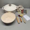 Dutch Oven for Bread Baking - incl. Sourdough Bread-Baking Supplies like Banneton Bread-Proofing Basket - 5QT Enameled Cast Iron Bread-Oven with Lid, Baking Pan, Scoring Tool Lame (White)