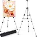 Art Painting Easel Stand, Portable Adjustable Display Tripod Artist Floor Metal Easel with 1 Bag for Table-top/Floor Drawing, Height from 17 to 66 inches, Sturdy for Canvases Displaying - Silver
