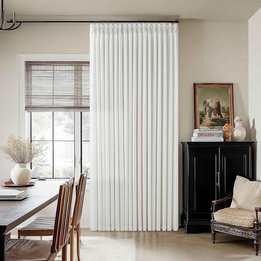 60 Inch Width Curtains 90 Inches Long Linen Curtains Pinch Pleated 90 Inch Length for Living Room Bedroom White Semi Sheer Back Tab Hooks Rings Pinch Pleat for Patio Glass Door 1 Panel Beige White