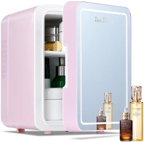 Iceblue Skincare Fridge with Dimmable LED Light Mirror, 4L Compact Makeup Refrigerator for Bedroom, Car, Office & Dorm, Pink Mini Fridge for Beauty Essentials & Beverages(Pink)