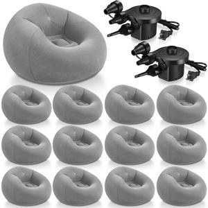 Realspring 12 Pcs Inflatable Bean Bag Chairs, Electric Air Pump, Grey