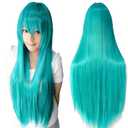 IMISSU 80cm Long Straight Natural Hair Cosplay Wigs with Bangs Colorful Halloween Costume Party Wig (Lake Blue)