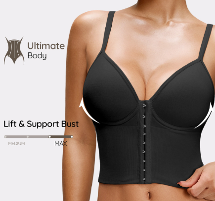 Women's Seamless Shapewear Top With Molded Cups, Push-Up Lift, Anti-Sag, Waist-Cinched, Front Closure, Easy On/Off, Wearable As Outerwear, Minimalist Body Shaping Garment, 1pc (Small)