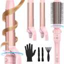 Farery 3-in-1 Interchangeable Automatic Rotating Curling Iron & Thermal Brush Set, 1'' /1.25'' Curling Iron, Automatic Hair Curler with 1.5'' Heating Round Curling Brush, 3 Temps Adjustable 300-410F