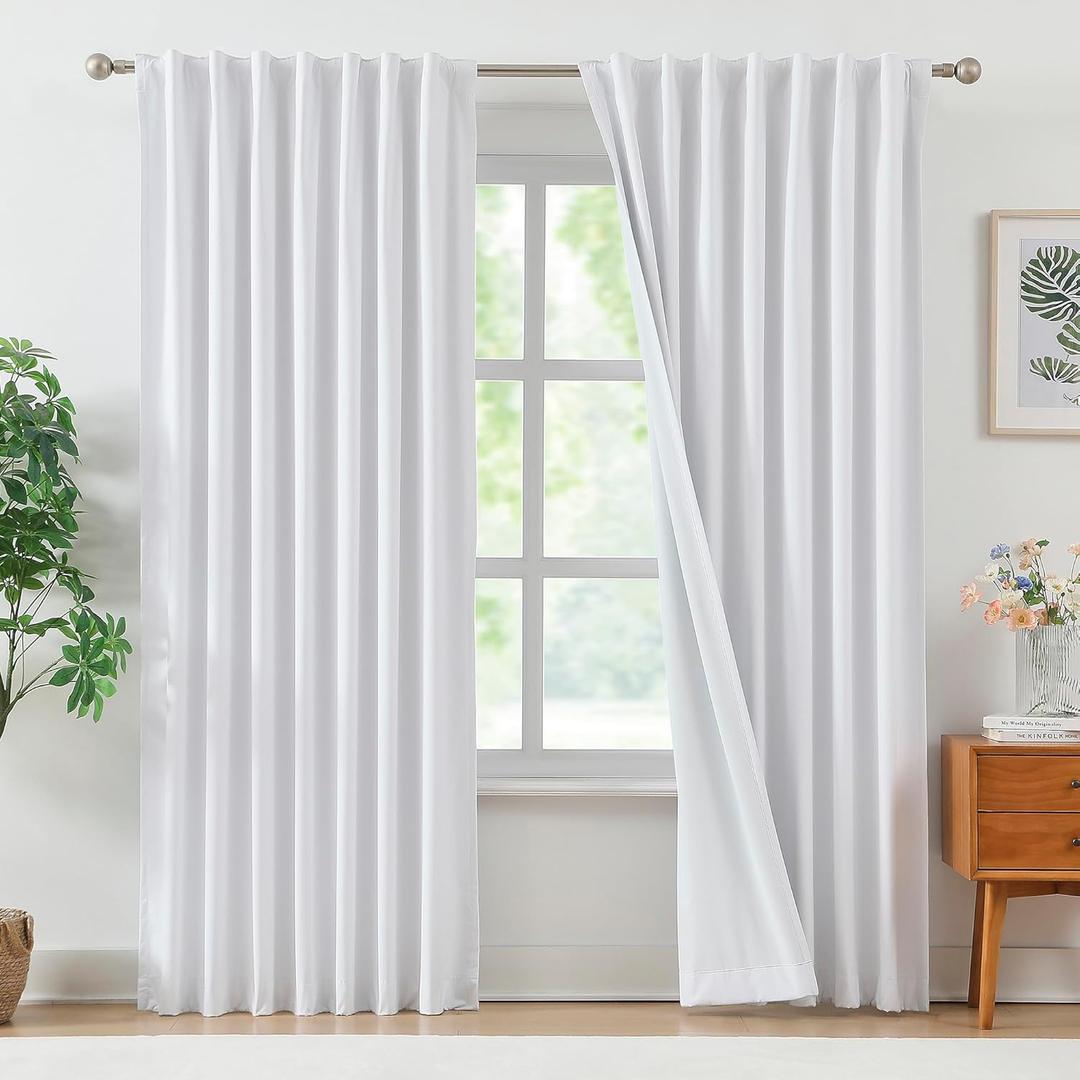 Greyish White Blackout Curtain Panels 95 Inches Long for Living Room, Home Office, Back Tab/Rod Pocket Thermal Insulated Window Treatment Panels for Bedroom, 52" w 8ft, 2 Panels