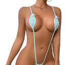 JasmyGirls Womens Extreme Micro Swimsuit Sexy One Piece Swimwear Striped Monokini Bikini Lingerie (Blue)