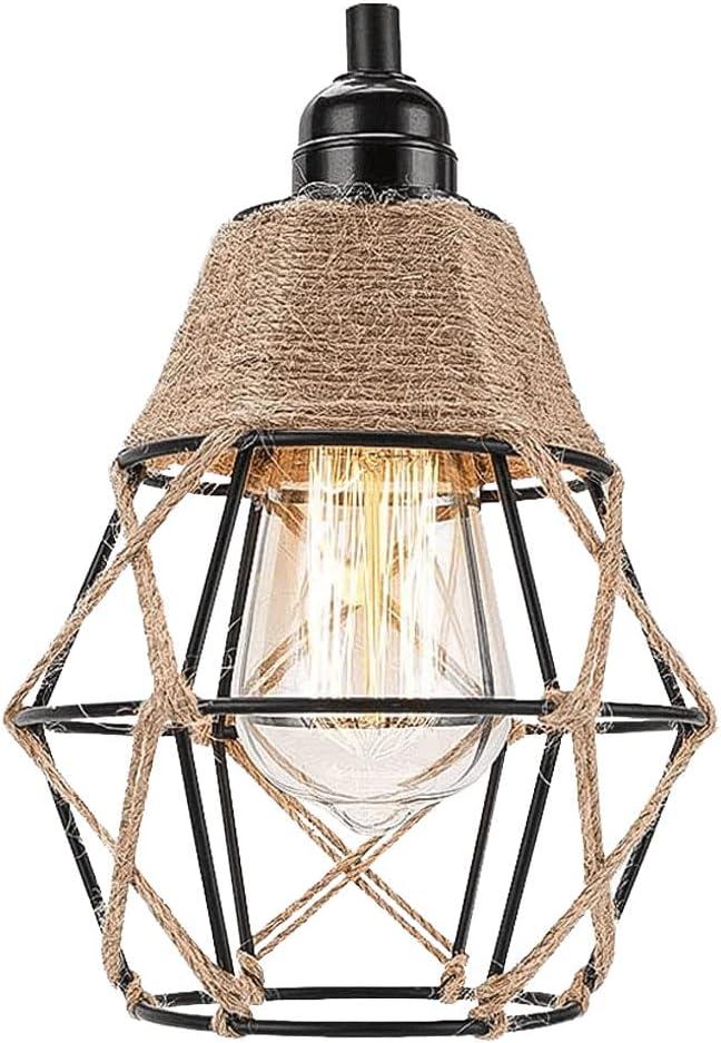 Vintage Boho Lamp Shades Rustic Industrial Woven Pendant Light Wall Sconces Lampshade Metal Bulb Guard Cage for Hanging Pendant Replacement - Hemp Rope Mini Wire Cage Farmhouse Light Fixture