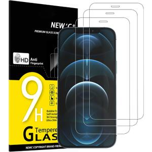 NEW'C 3 Pack Designed for iPhone 12 Pro Max Screen Protector (6.7"), Enhanced Tempered Glass Protection, Case Friendly Scratch Resistant,Bubble-Free, Ultra Resistant | Tempered Glass, Case Friendly, Anti Scratch, Bubble Free, Ultra Resistant (Transparent)