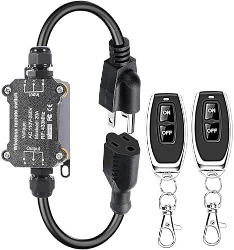 AC110V Remote Control Power Switch,Waterproof Wireless Light Switch,165 Feet Long,AC110V/120V/250V/20A RF Module Relay,Outdoor Weatherproof Smart Socket,Electrical Equipment