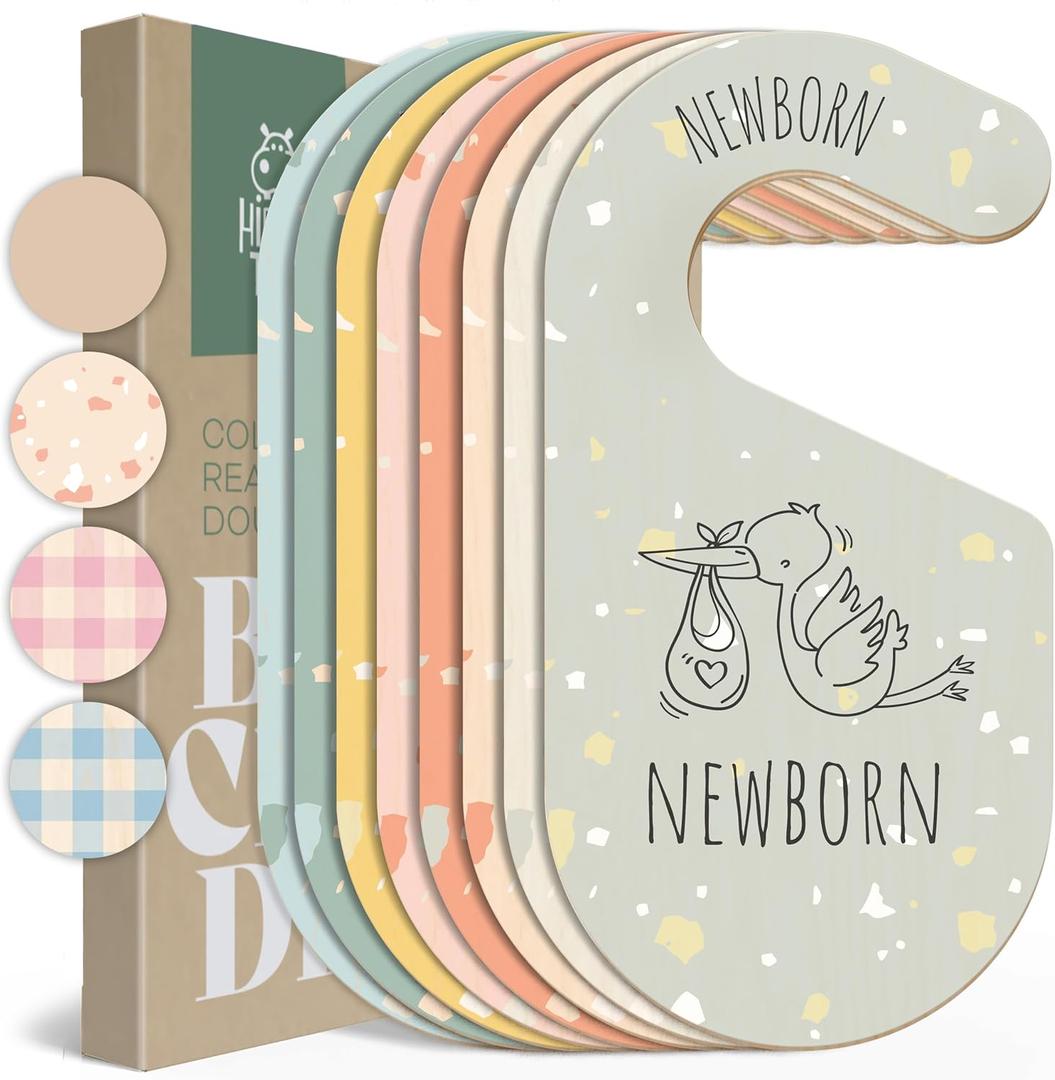 Colorful Baby Size Closet Dividers - Wooden Baby Clothes Organizer for Nursery Decor, Storage & Organization - 8 Pcs of Baby Closet Dividers Ideal as Neutral Nursery Storage Organizers (Terrazzo)