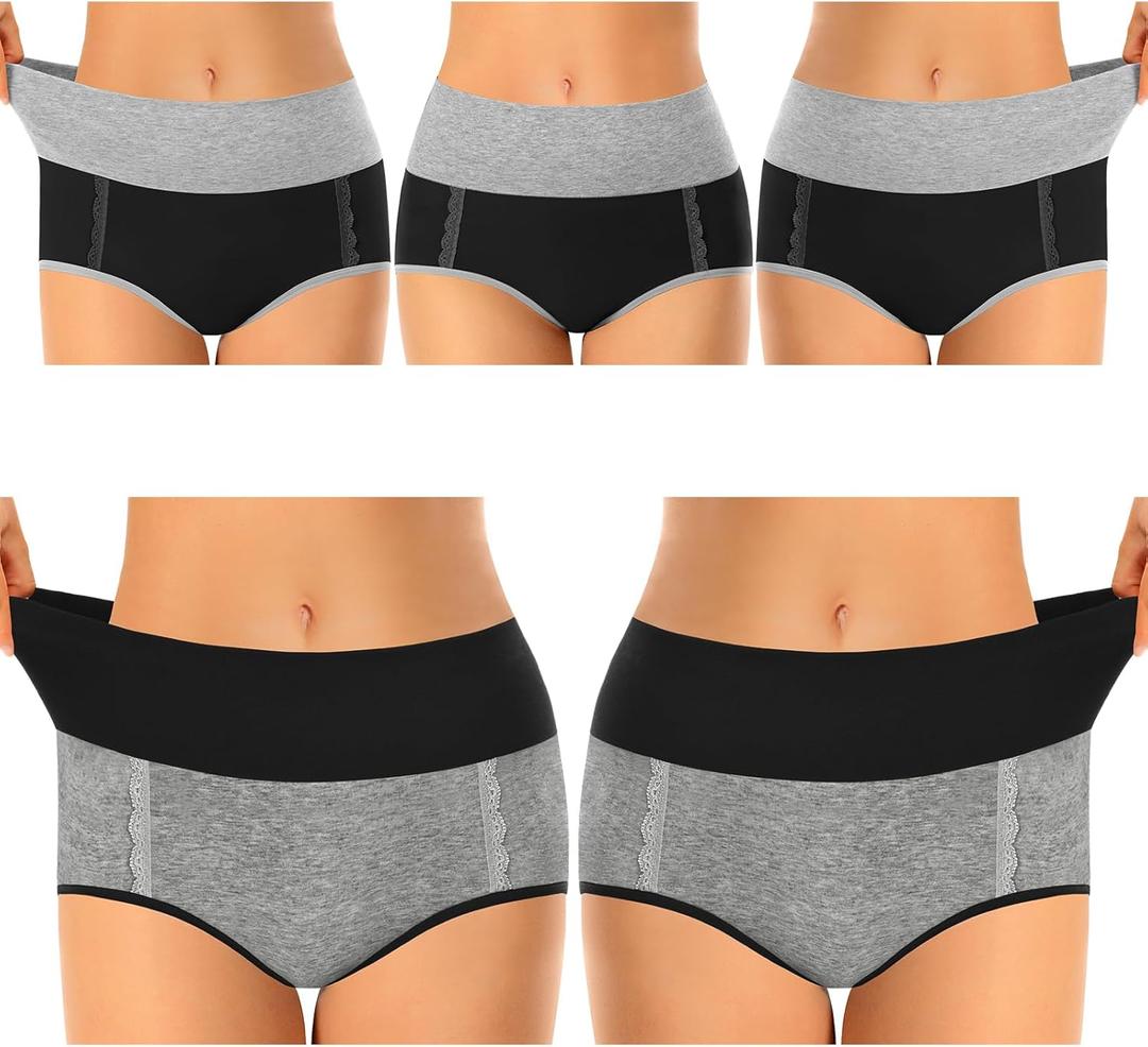 MISSWHO Cotton High Waisted Womens Underwear Soft Stretch Breathable Full Coverage Ladies Panties Multipack (L)