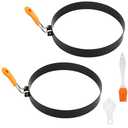 2 Pcs 8" Pancake Mold Nonstick Round Pancake Egg Mold with Silicone Handle Stainless Steel Frying Eggs Ring for Griddle Sandwich Eggs Camping Indoor Breakfast