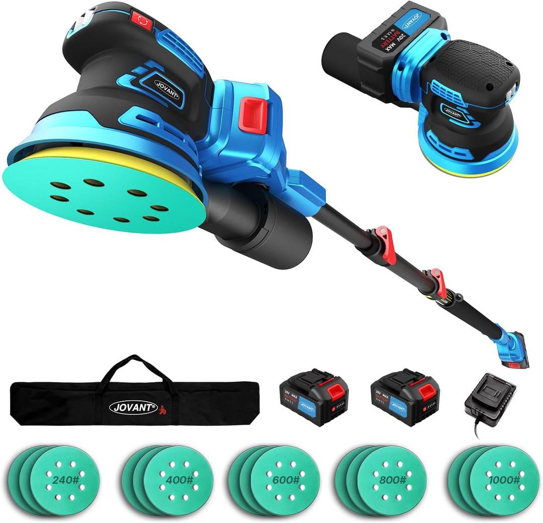 Electric Orbit Sander Kit with 8.2ft Pole,20V Random Hand Sanders 4.0AH,5.0 Inch Variable Cordless Sanders for Wood Working,Sanding
