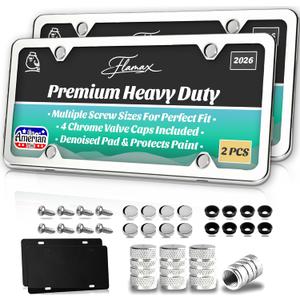 Premium Chrome License Plate Frames with 2 Anti-Scratch Pads & 4 Tire Valve Caps, Heavy Duty Rust-Free Chrome License Plate Frame 2 Pack for Women & Men, 2 Holes Universal Fit for Cars & Trucks